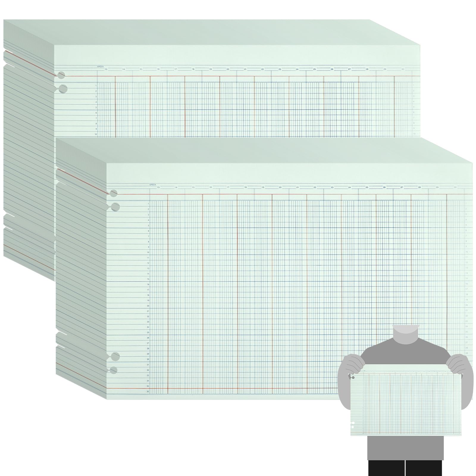 Skyygemm 200 hojas de contabilidad G5030, hojas de contabilidad, papel rayado columnar, libro de contabilidad, 30 columnas, formato de página doble verde
