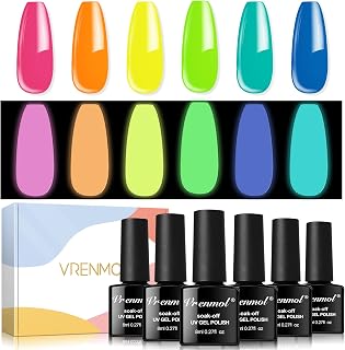VRENMOL Fall Glows in the Dark Gel Nail Polish Set - 6 Colors Luminous Neon Gel Polish Soak Off U V Fluorescent Bright Colors Glows in Dark Effect Halloween Gel Polish for DIY Nail Art Design