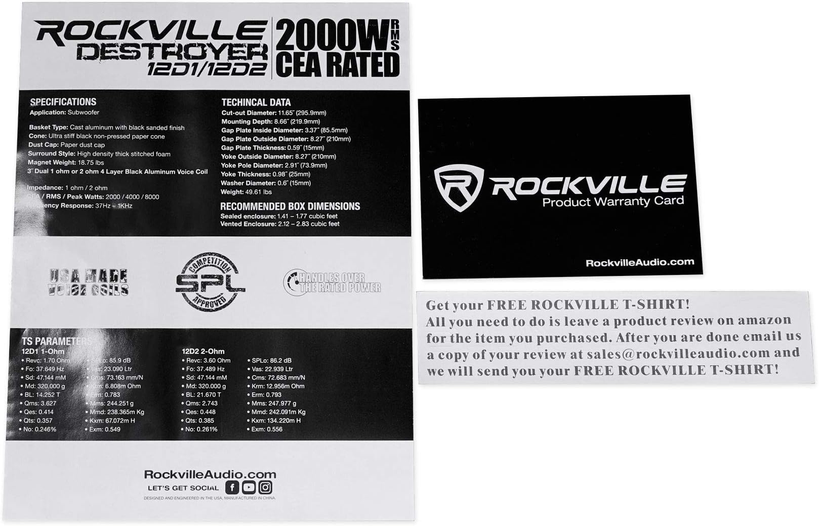 Rockville Destroyer 12D1 8000W Peak 12" Competition Car Audio Subwoofer, Dual 1-Ohm, USA Voice Coils, Triple-Stacked Y35 Magnets, Cast Aluminum Basket, for Car Audio Enthusiasts