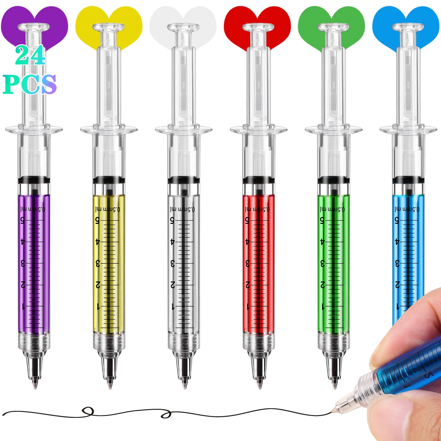 Leery Syringe Pens, Multi-Color Retractable Fun Novelty Pen for Nurses, Nursing Student Party Favor Gifts, Birthdays, Imaginary Doctor Play, School Supplies（24 Pieces）