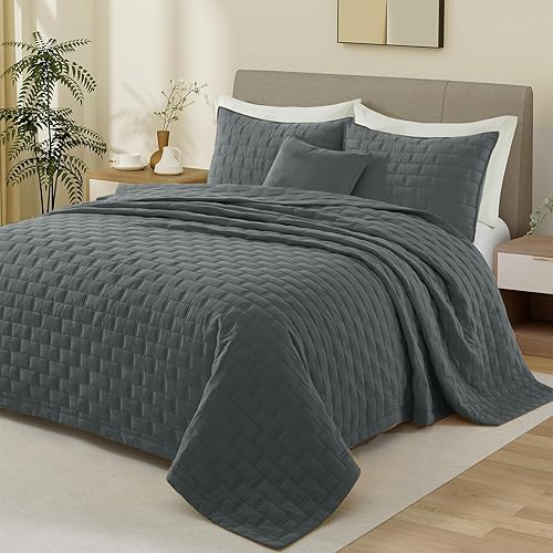 Edredón de tamaño individual con 1 funda de almohada, colcha ligera de verano con patrón geométrico, colcha de microfibra suave y fina, juego de