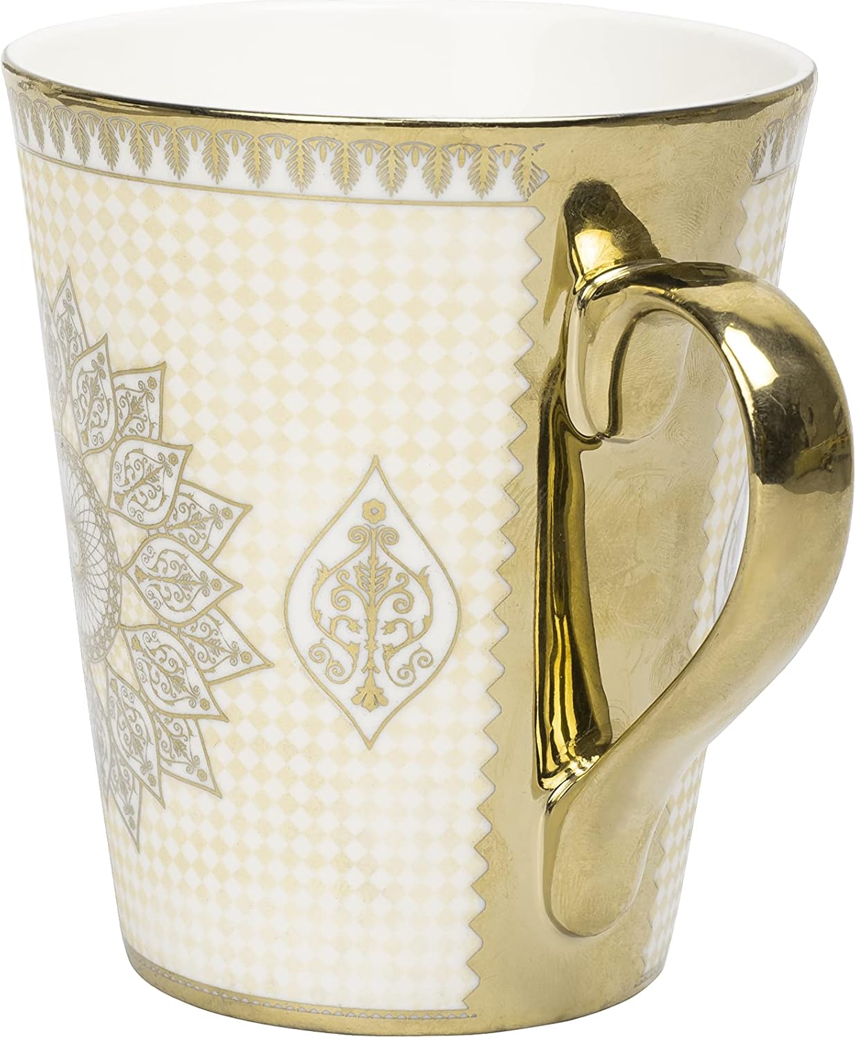 Handcrafted Ceramic Coffee Mugs Indian Golden Disign Set of 2 (11 oz), Cappuccino Cups, Coffee Cups, British Coffee Cups, Porcelain Tea Set, Latte Cups, Espresso Mug.