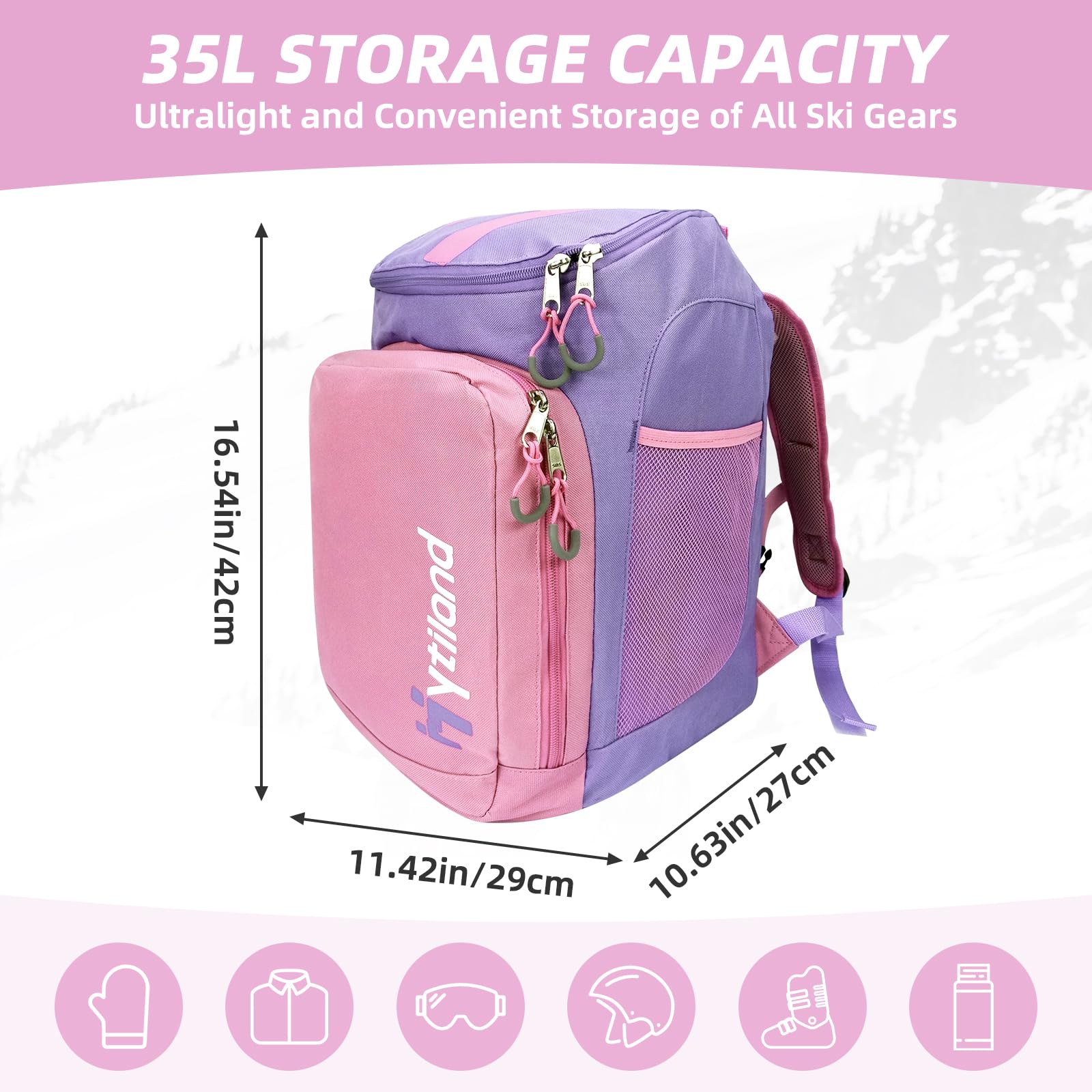 Bolsa para Botas de esquí, Mochila de Viaje para Botas de esquí y Snowboard de 35 L, Bolsa de Botas de esquí y Snowboard para Botas de esquí, Casco de esquí, Gafas y Trajes de Nieve para