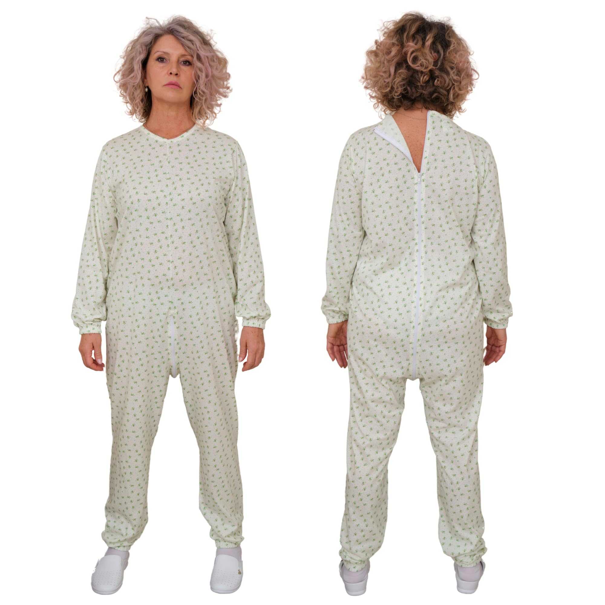 FERRUCCI COMFORT Pyjama sanitaire col rond avec fermeture éclair sur le dos - 9017 - pour personnes âgées, Alzheimer, Incontinence