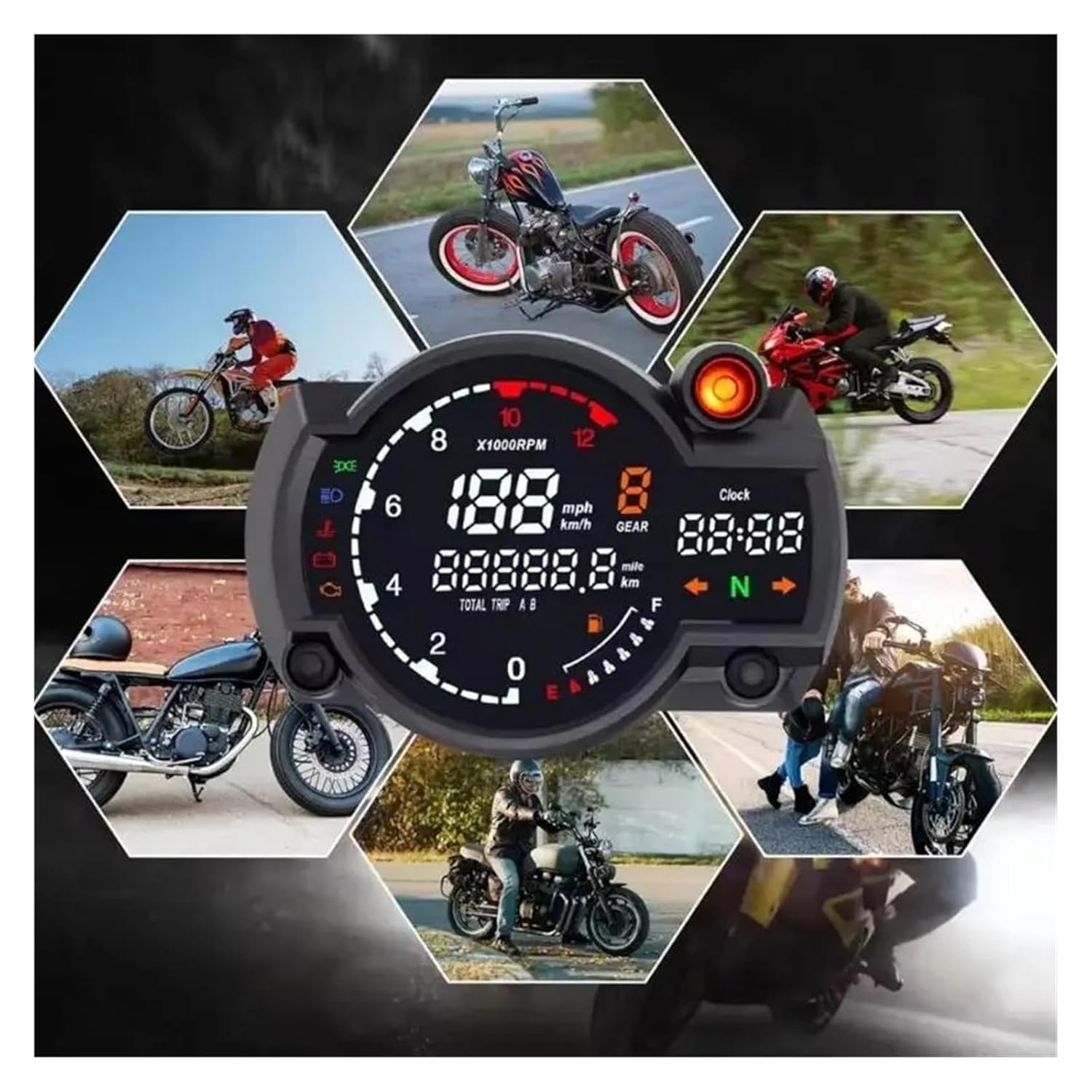 Motorcycle Speedometer Tachometer ABS Digital Motorcycle 12V Universal Speedometer Instrument Cluster Meter Gauge Tachometer Odometer