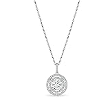 Round Cut Diamond Pendant Necklace with Double Halo, 2 CT