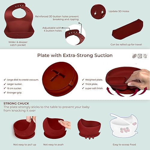 Miniatura 5 de Juego de alimentación de silicona para bebés  10 piezas de suministros de destete LED para bebés y kit de autoalimentación  Juego de platos y