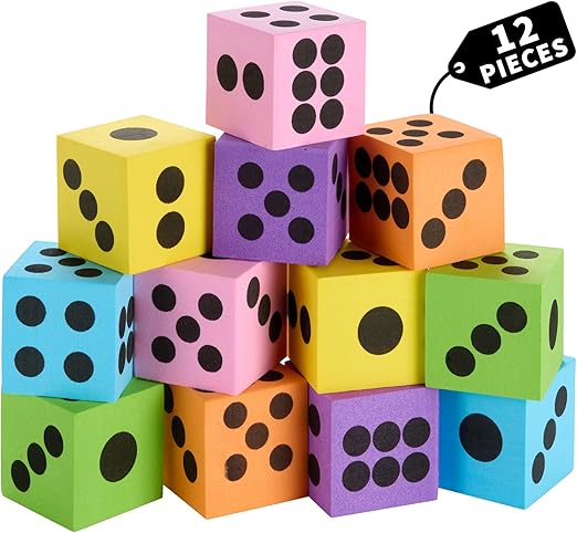 Neon Big Foam Dice Set - 12-Pack, Jumbo, and Colorful Dice for Kids - Ideal for Boosting Math Skills, Great Gifts, and Party Fun