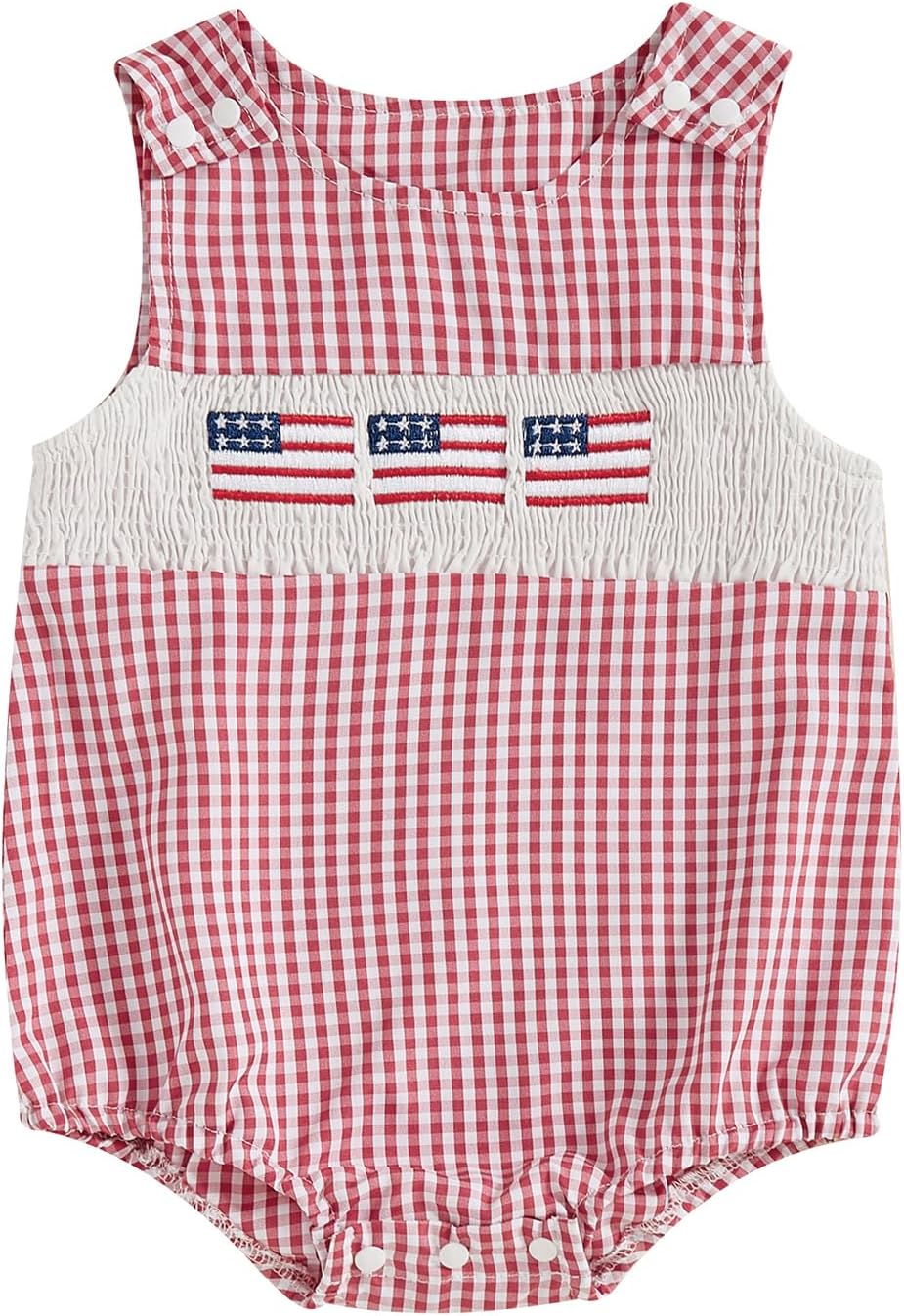 BeQeuewll 4th of July Baby Clothes Newborn Girl Boy Smocked Bubble Romper Flag Plaid Overalls Infant First 4th of July Outfit