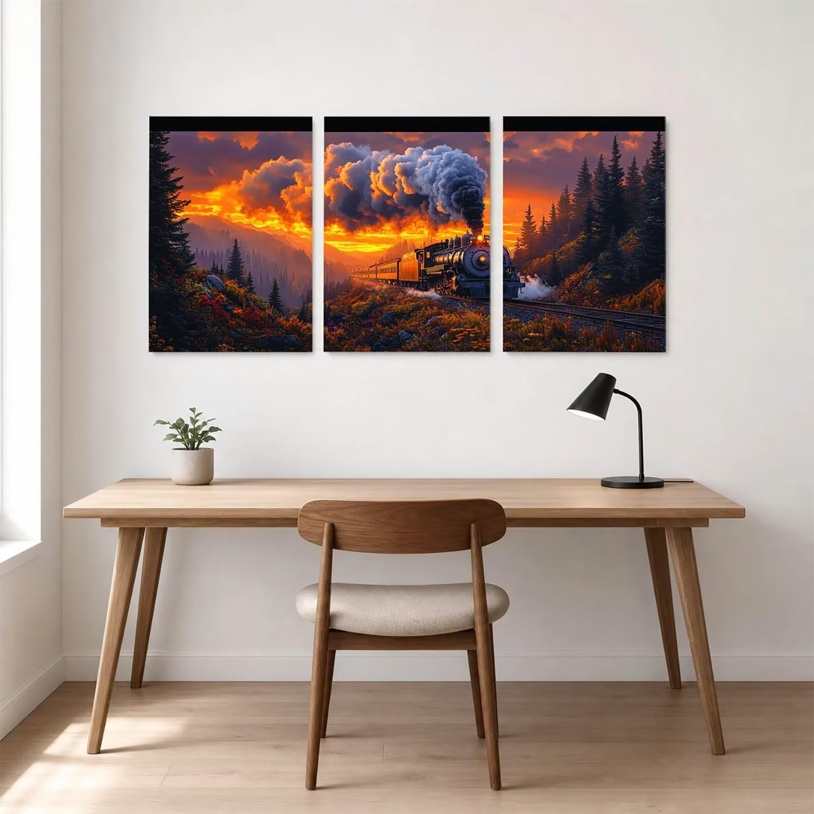 3 szt. Diamentowy pociąg Pełny zestaw, Krajobraz Diamentowy Malarstwo dla Dorosłych 75 x 50 cm x 3 Malowanie według numerów Diamentowe malowanie na zdjęcia Dekoracja salonu Nowoczesny prezent HXZH