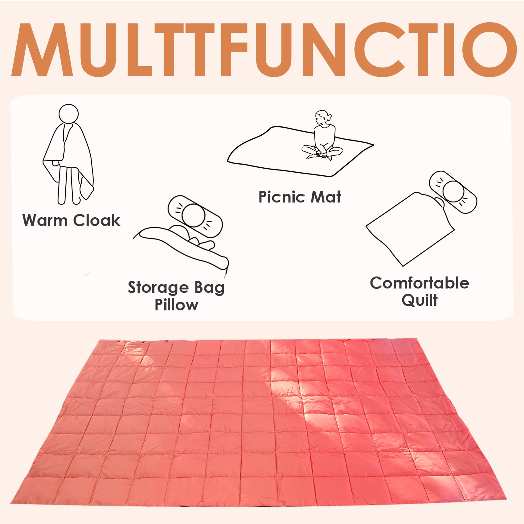 ODESUN Outdoor Puffy Camping Blankets Lightweight Down Alternative Puffy Printed Waterproof Camping Blanket Large Camp Blanket Packable Warm for Travel Picnic Hiking Cold Weather 78