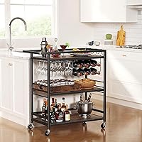 Vista 2 de Leteuke Carrito de Bar para el Hogar, Carro de Servicio con Ruedas de 3 Niveles en Negro, Carro de Bebidas, Soporte de Licores con Bandeja