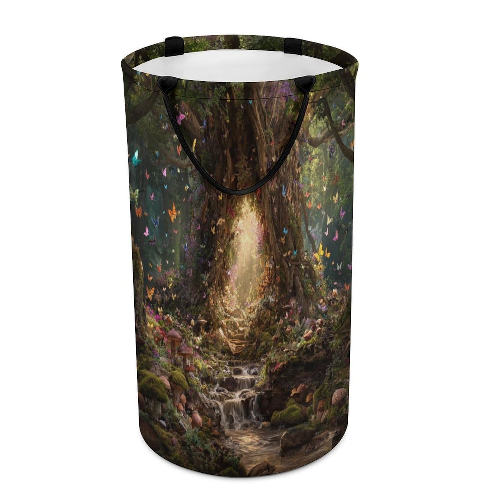 LUYYSKY Modern Romantic Enchanted Forest Versatile Storage Laundry Basket, Funny Watercolor Fairytale Wonderland Animals Butterflies Large Capacity Bathroom Hamper With Handle