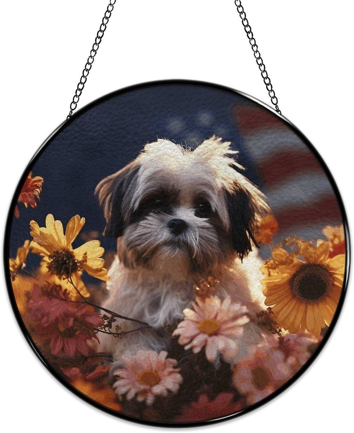 30x30cm Round Stained Glass Suncatcher for Window Hanging Decor with Chain