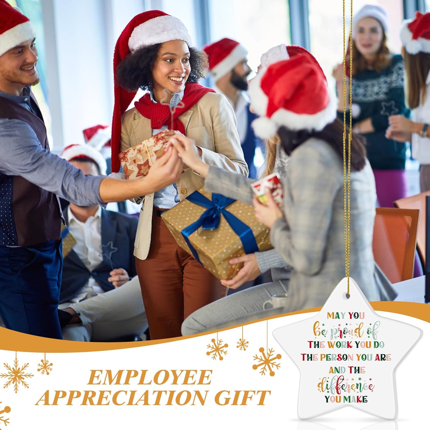Tioncy 24 Pcs Christmas Appreciation Gift Ornaments for Coworker Employee Double Sided Be Proud of The Work You Do Ceramic Star Shaped Hanging Decor Thank You Ornament for Team Staff Nurse