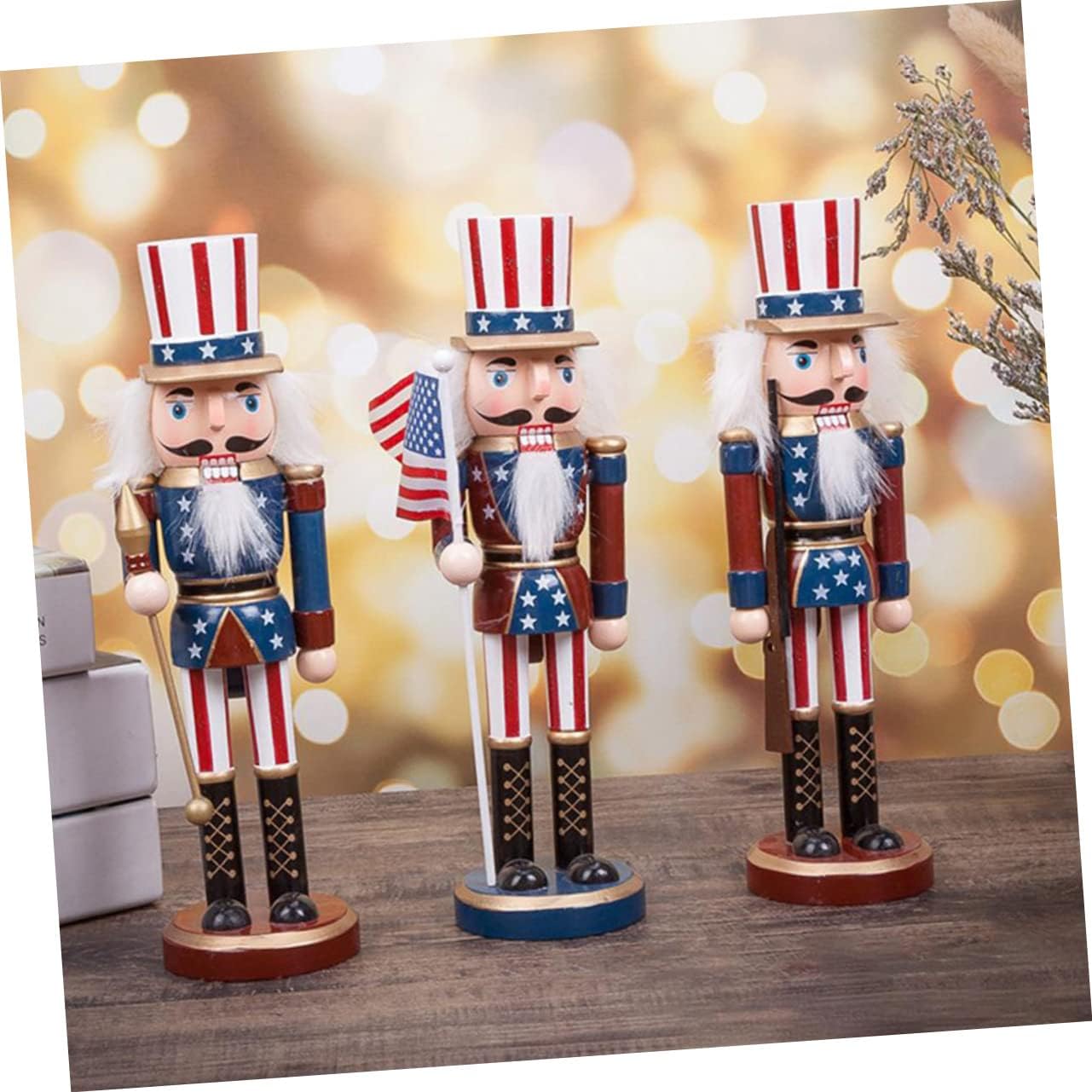 MAGICLULU 3pcs Nutcracker Soldiers Independence Day Decor Patriotic Fourth of July Party Ornament with Flag Gun and Scepter for Home Desktop Display