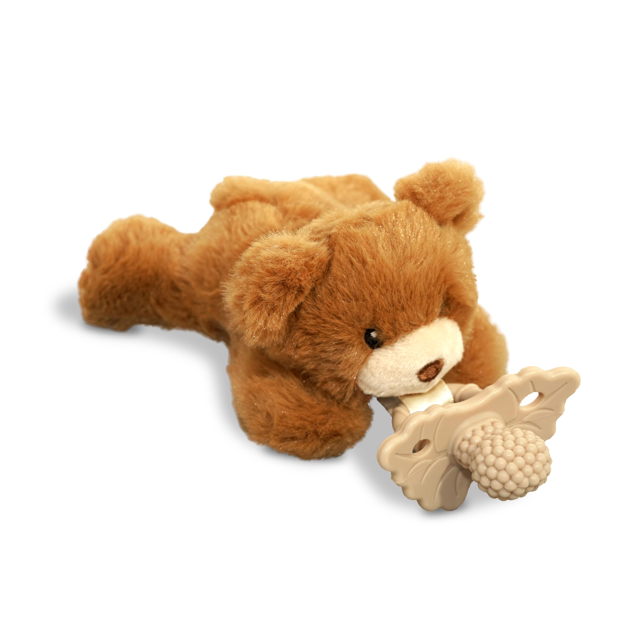 RaZbaby Bear RaZbuddy w/RaZberry Teething Relief Pacifier – Soothes Sore Gums w/Nature-Inspired Texture, 100% BPA-Free Silicone Teether, Detachable Stuffed Animal – 3 Months+ Teether, Coconut