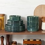 Vancasso Starry Ensembles de assiettes et de bols,12 Pièces Ensembles de vaisselle vert pour cuisine, Ensemble de vaisselle moderne en grès pour 4,Lave-vaisselle et micro-ondes sans danger