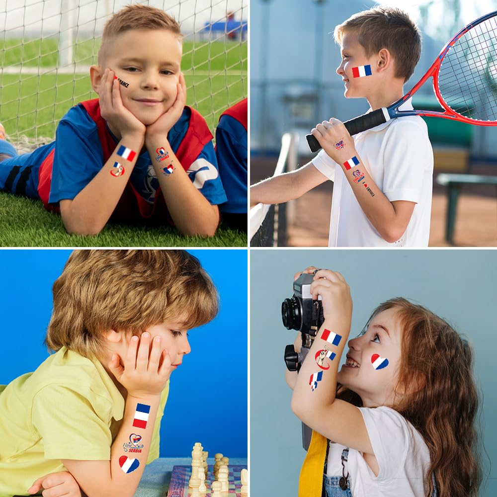 12 Pièces Kit Supporter Equipe de France, 1 Bandeau Perruque + 4 Couronne + 2 Autocollants Visages + 1 Lunettes + 1 Broche + 2 Tenant Un Petit Drapeau + 1 Sifflet
