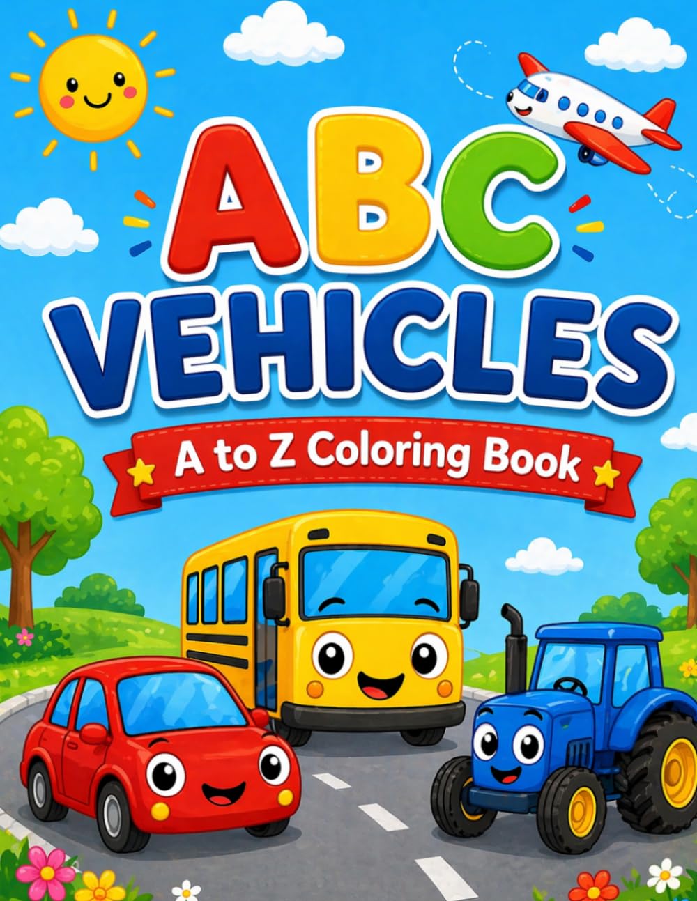 ABC Vehicles – A to Z Coloring Book: Fun & Easy Coloring Pages for Ages 2–10