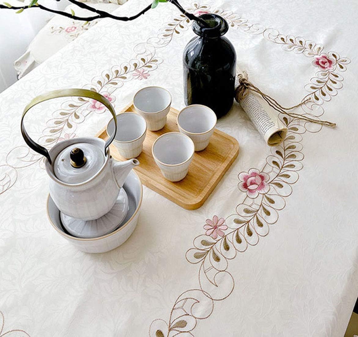 LeLehome 50" Square Flower Embroidered Classic Tablecloth, Rectangular Vintage Lace Pink Red Rose Table Cloth Dining Table Cover for Wedding Party Home Kitchen Decor