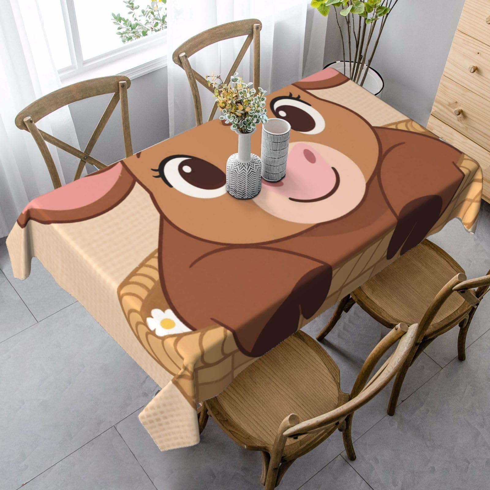 FekiLoot Cute Cow Rectangle Tablecloth 35x55 Inch, Washable Reusable Farmhouse Table Cloths Wrinkle Free and Spillproof Kitchen Dinning Table Cover for Party Wedding Picnic Home Decor Tablecloths