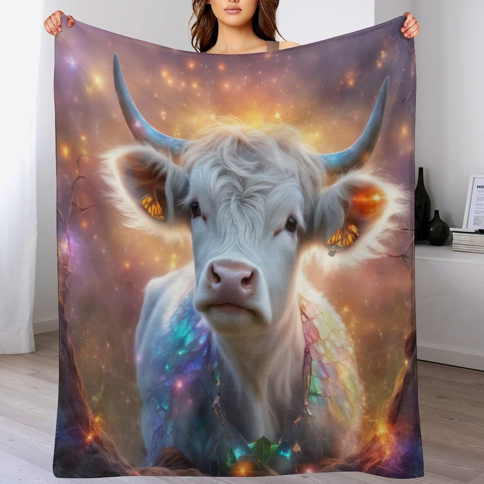 Couverture polaire vache pour cocooning au salon sur le canapé