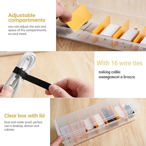 Miniatura 6 de Paquete de 2 organizadores de cables con 16 bridas para cables, organizador de almacenamiento de cables de carga, organizador de cables de