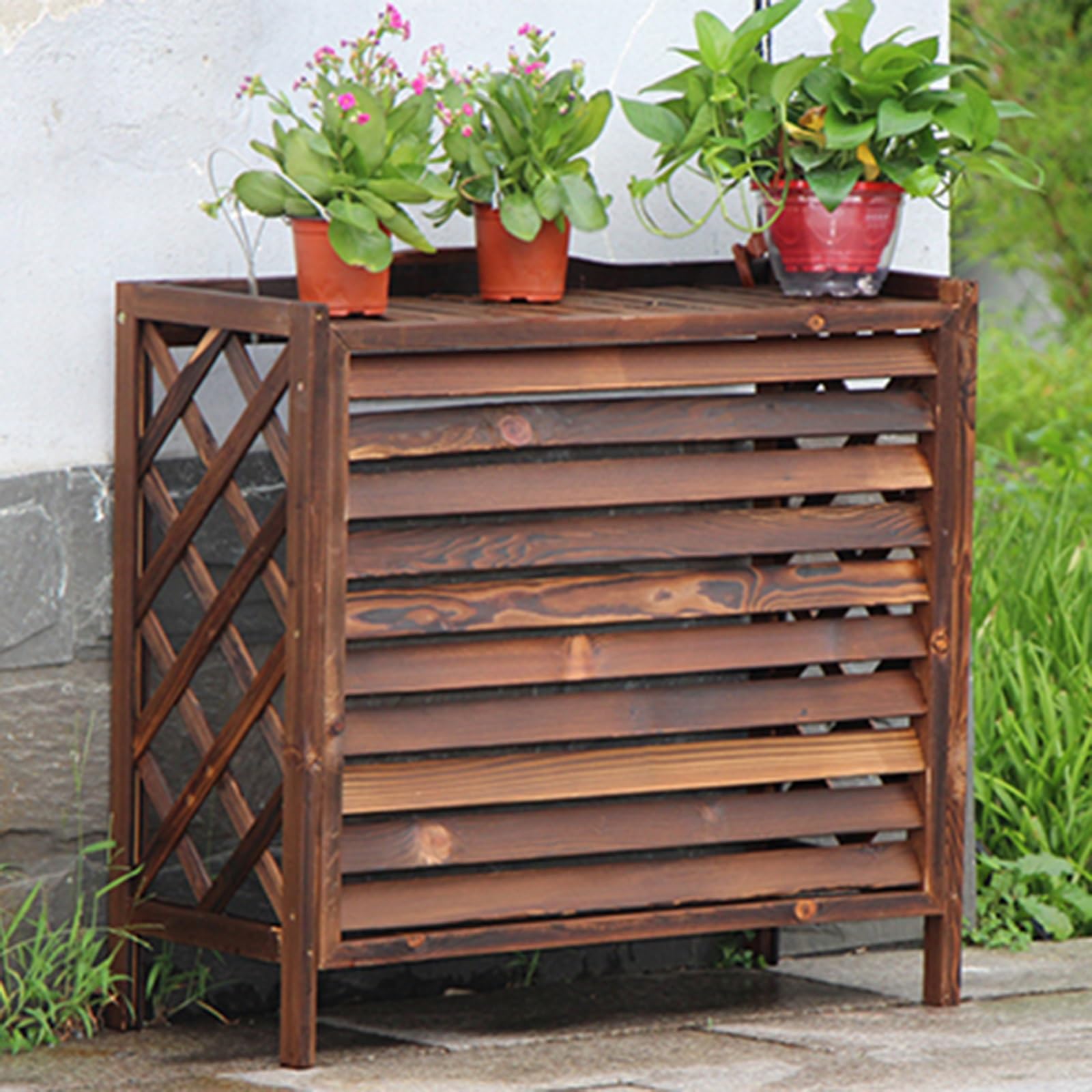 Cache-poubelle pour jardin et paravent d'extérieur bois pour masquer le climatiseur de terrasse