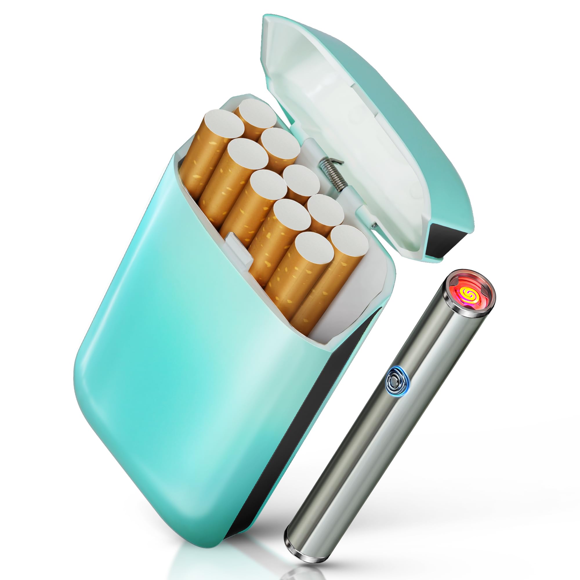 x-lighter XL606 Cigarette Case for 100s King Size, with Electric Rechargeable Lighter, Smell-Proof, Gift for Women & Men XL606-BL