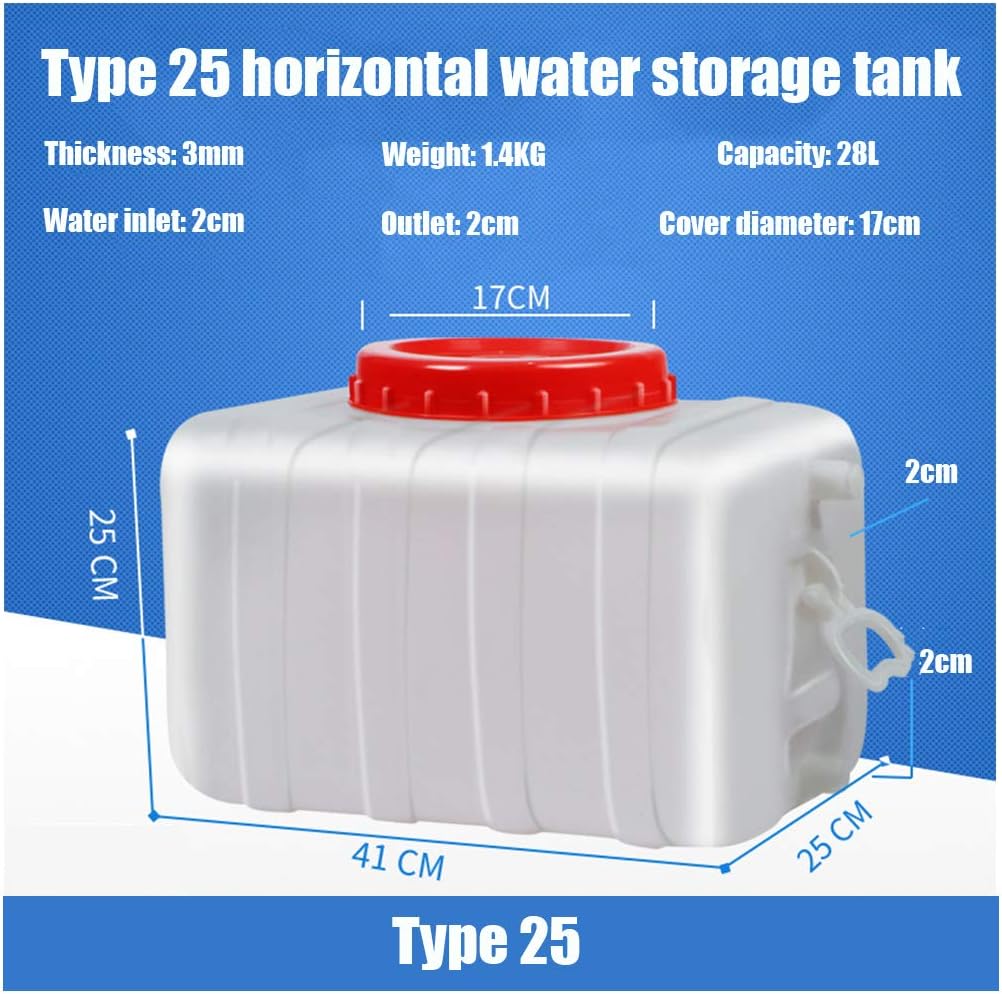 Water Tank Plastic Water Container Drum 28L Large Capacity Water Storage Containers Tank Camping Rectangle Thicken Household Water Storage Bucket ﹣20°~＋70° for Hiking Hunting Travel Water Container