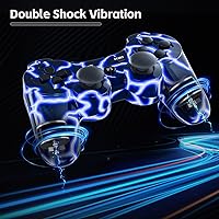 Vista 4 de Controlador PS3, paquete de 2 controladores inalámbricos con sensor de movimiento dual de vibración mejorada para Sony Play Station 3 con cable