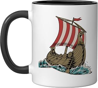 Nordic Drakkar Viking ship Ceramic Mug, Black/White