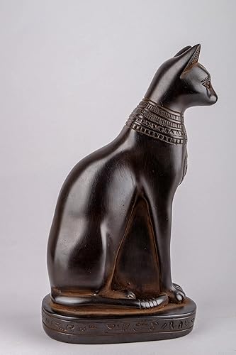 Miniatura 7 de Estatua egipcia antigua de la diosa Bastet gato de piedra negra pesada fabricada en Egipto Bastet en su forma tardía de una mujer cabeza de gato en