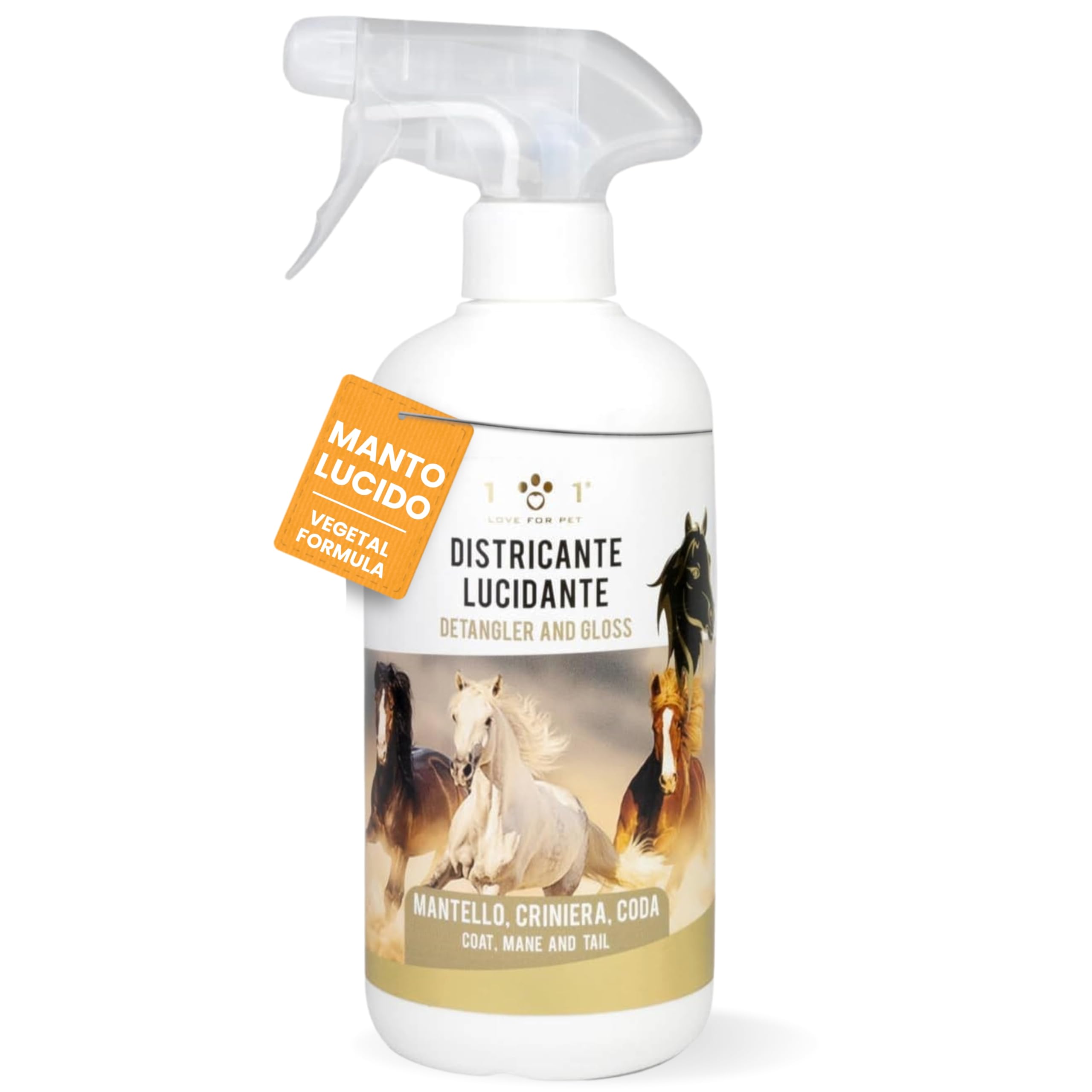 Districante Cavalli Spray Naturale 750 ml Lucidante e Detergente Vegetale per Manto, Criniera e Coda Districante per Cavalli Non Unge, Effetto Shine, Cruelty Free