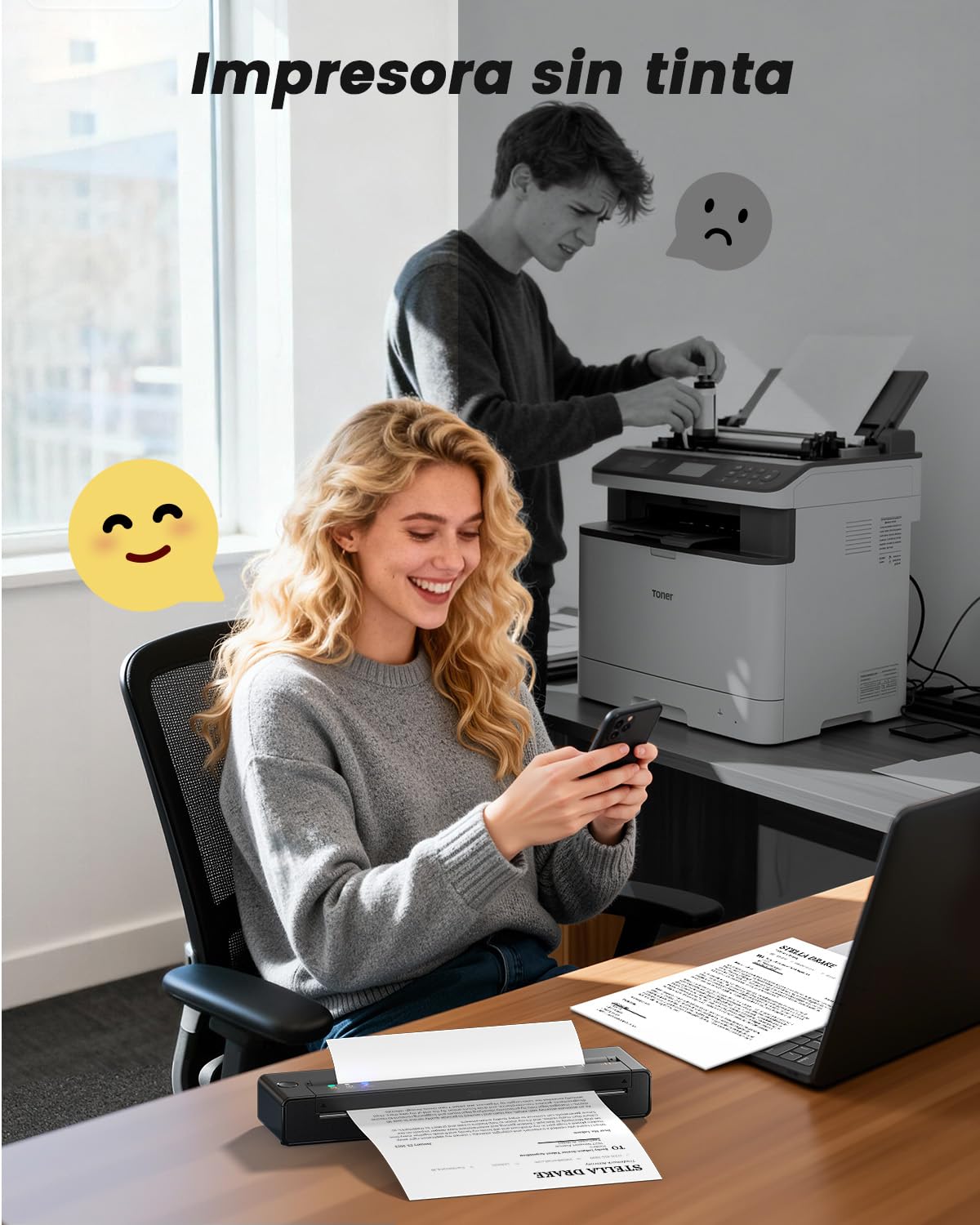 TATTMUSE Impresora Térmica Portátil A4 – Compatible con Tamaños A4/A5/B5, Conexión Bluetooth, Ideal para Estudio y Oficina, Impresión Monocromática, Viajar