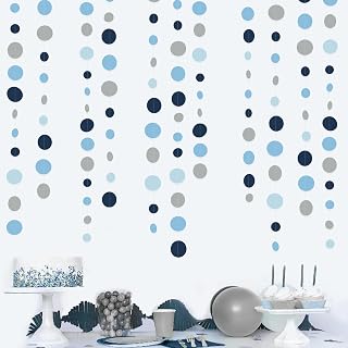 Dusty Blue Party Decorations Navy Blue Circle Dots Garland Gray Blue Hanging Paper Polka Dot Streamer for Wedding Baby Shower Engagement Bridal Shower Birthday Graduation Nautical Theme Party Supplies