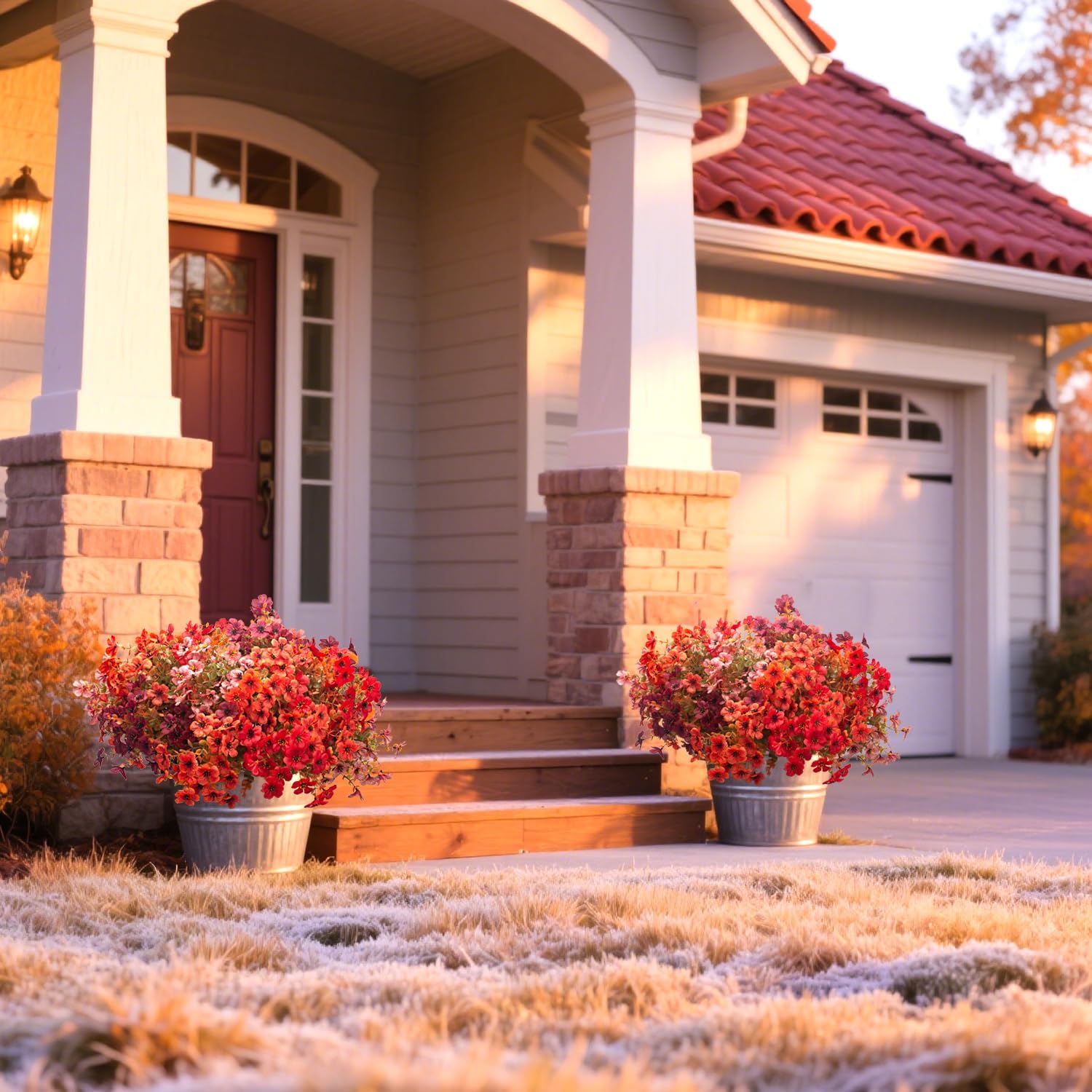 16 Bundles Artificial Fall Flowers, UV Resistant Faux Plants for Outdoor Decor - Fake Greenery for Porch, Patio, Garden, Thanksgiving Christmas Home Decoration (Mixed Colors) - Image 3