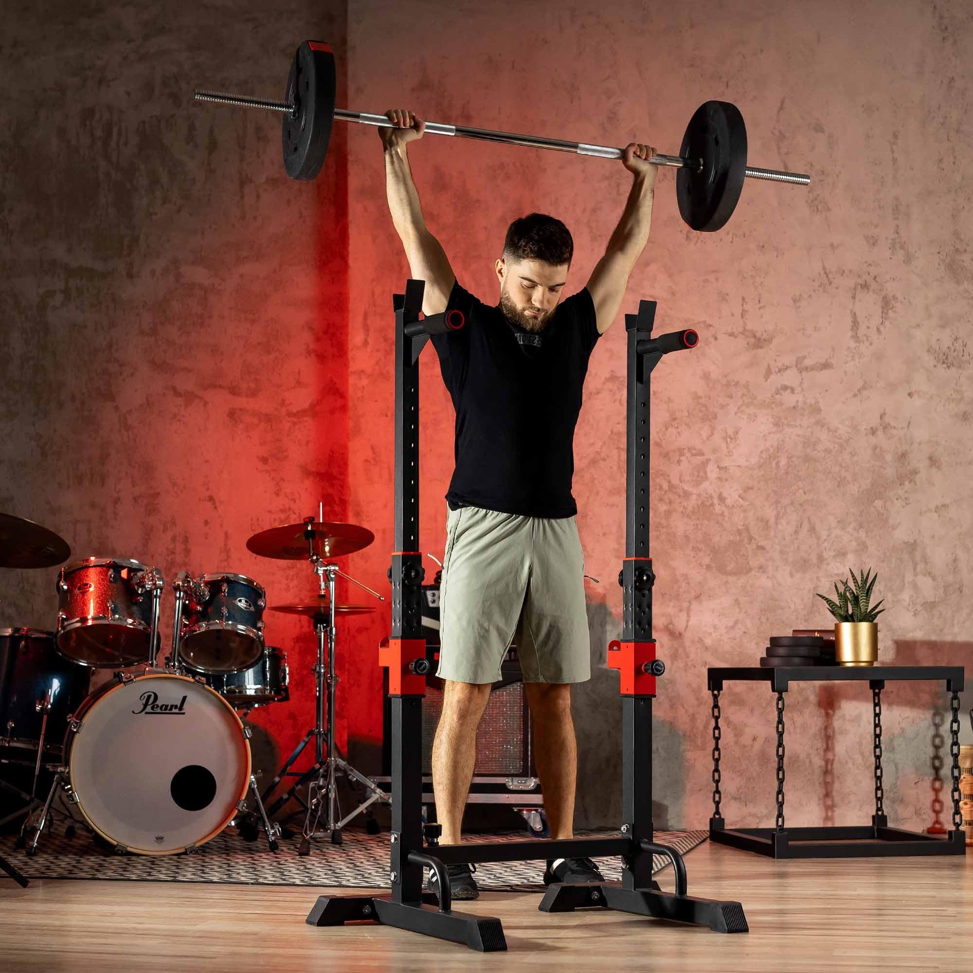 Hop-Sport HS-1004L regulowany stojak na hantle, do przysiadów, maksymalna pojemność 250 kg, regulowany uchwyt do treningu w domu