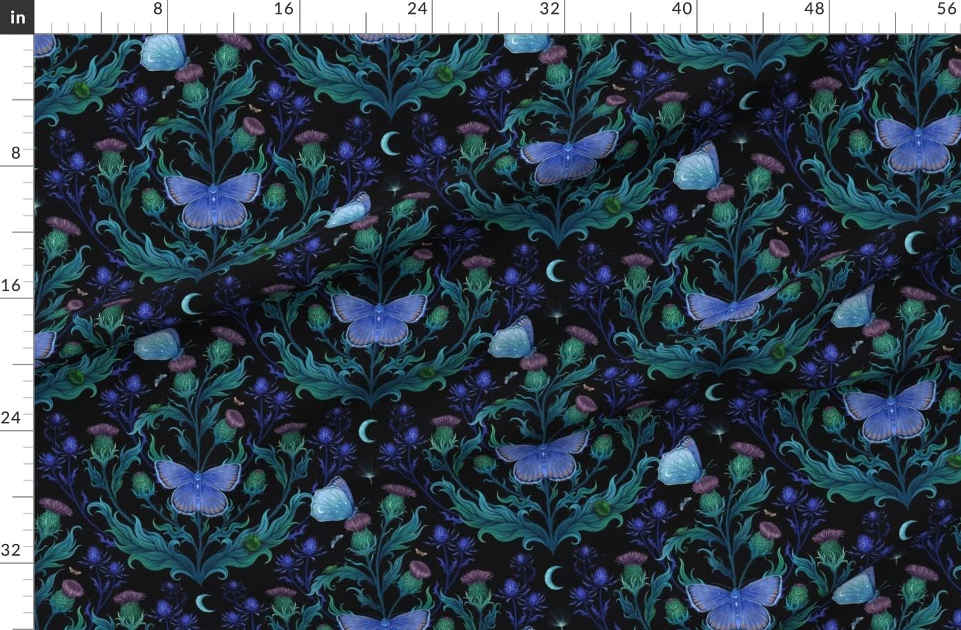 Spoonflower Fabric - Art Nouveau Moody Floral Witchy Thistle Insects Botany Magical Printed on Organic Cotton Sateen Fabric by The Yard - Sewing Quilting Apparel Home Decor