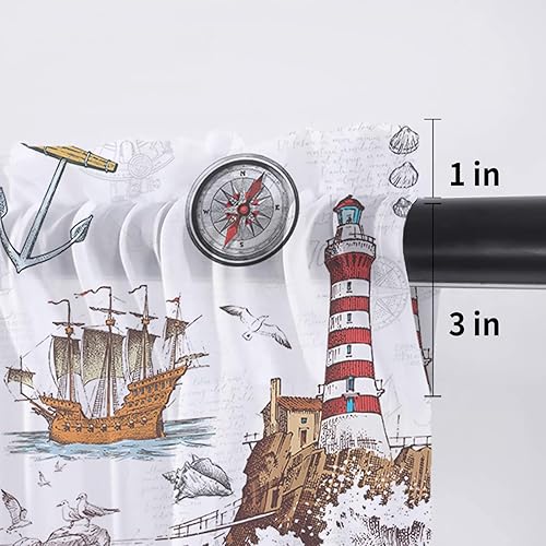 Miniatura 6 de BOBOWUNY Ocean Light-House - Cortina de cenefa transparente con bolsillo para barra, cortina retro náutica con concha de gaviota, cortinas