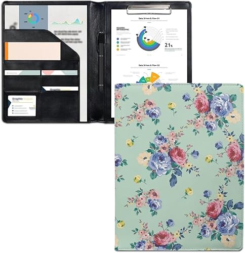 Flashideas Organizador de padfolio de flores azules y rosadas, carpeta de negocios, carpeta de negocios, organizador de documentos para entrevista,