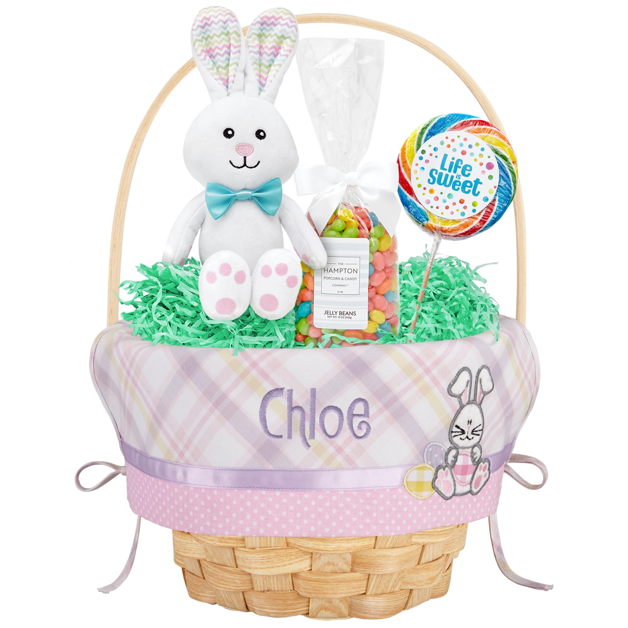 Let's Make Memories Personalized Easter Basket for Kids - For Boys - For Girls - Embroidered Name - Create Your Own - Fillable - Wicker - Easter Basket Stuffers - Medium - Pink Bunny Applique