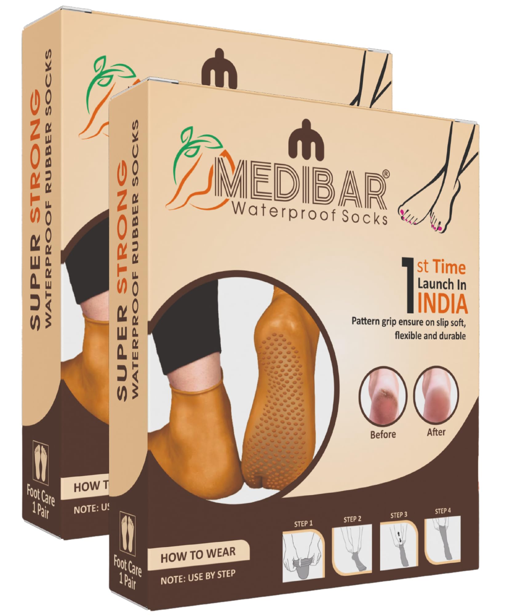 MEDIBAR Anti Crack Gel Heel And Foot Protector Full Length Waterproof Rubber Socks Moisturizing Silicon Heel Peny Socks Pain Relief For Men & Women - (Size-Large)(9-10-11) Brown Pack of 2-image-39