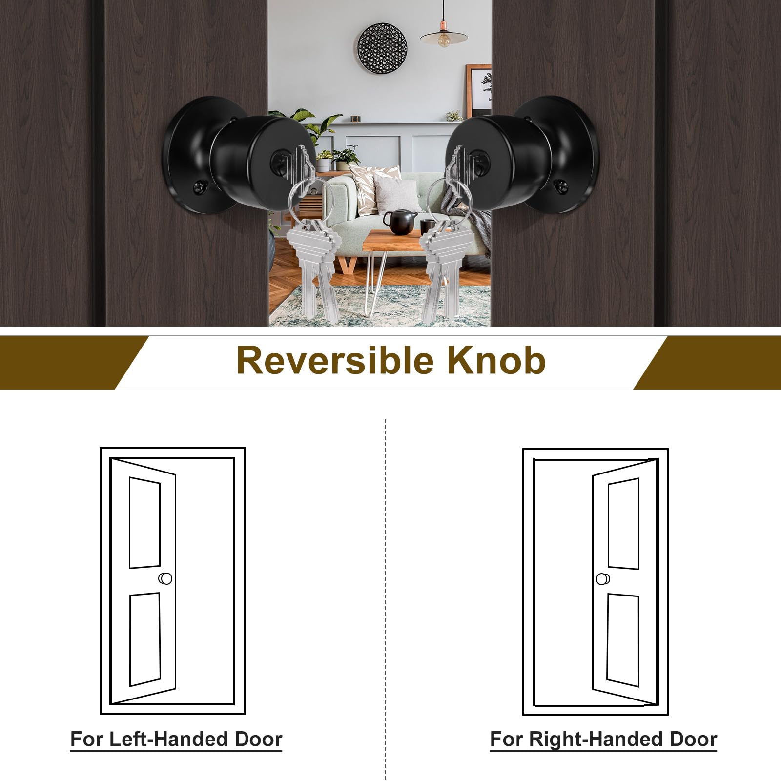 HOSOM Passage Door Knob Set 3 Pack Matte Black Non-Locking Interior Door Handles - View #11