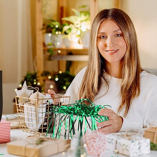 Vista 35 de Lainrrew Relleno de plástico y papel azul iridiscente brillante de 3.53 oz, trituradores y hebras de hierba triturada, confeti arrugado, papel