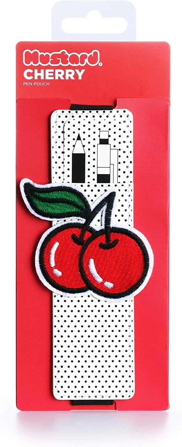 Pen Pouch by Mustard | Small Pencil Case | Mini Pen Holder | Wraps Around Your Notebook | Fun Retro Cherry Design