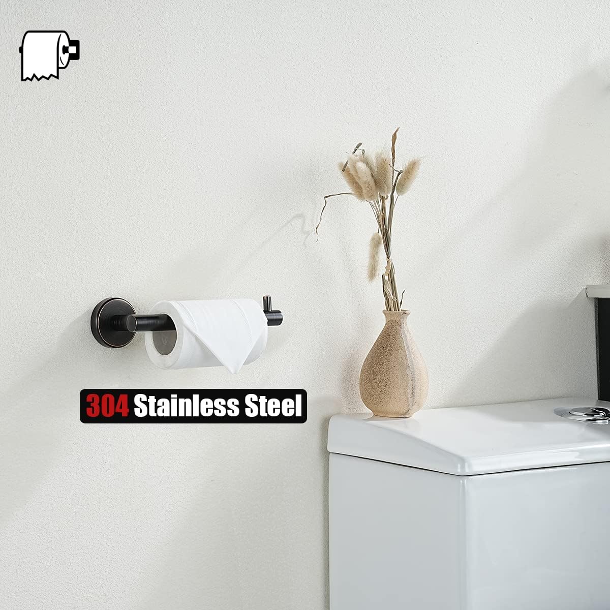 JQK Bathroom Towel Hook Oil Rubbed Bronze, Toilet Paper Holder 5 Inch 304 Stainless Steel, TH100-ORB-P2&TPH100-ORB