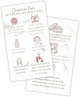 Boutique Marketing LLC Chemical Peel Aftercare Cards | 50 Pack | Size 2x3.5 inch inches Business Card | Marble Look with Non-Metallic Rose Gold Foil Color Design, black, white, rose gold