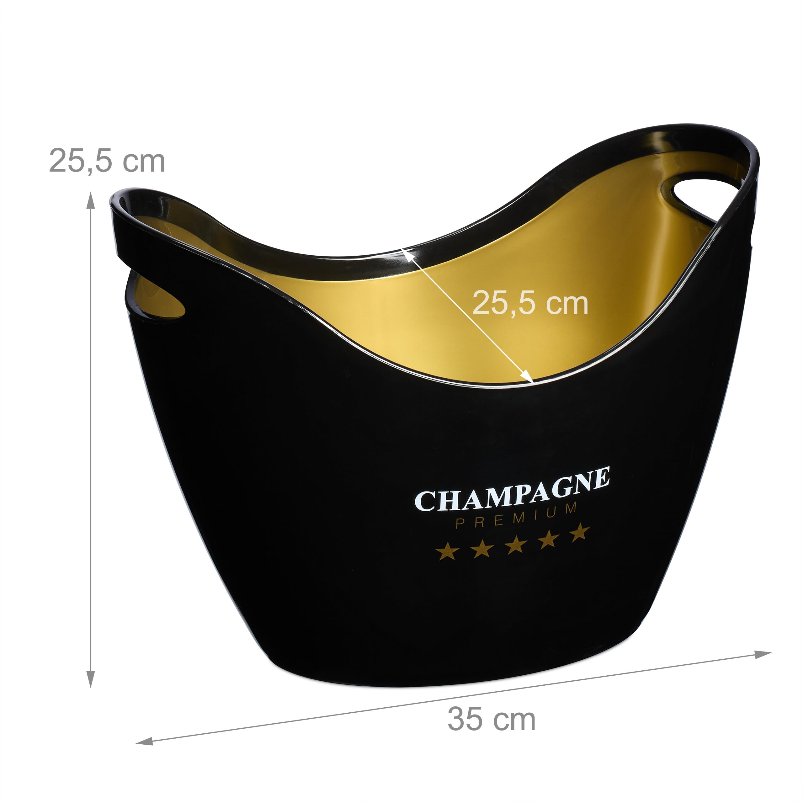 Relaxdays Cubitera para Botellas, 8 L Volumen, Enfriador Bebidas, Champanera, Cava, Vino, 25,5x35x25,5 cm, Negro/Dorado, 100% Plástico